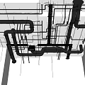 Interconnected Metal Pipes Installation On Building Ceiling With Industrial Network Structure 3d model