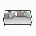 Modern Black Metal Frame Sofa With Gray Cushion And Colorful Purple Light Green Pillows