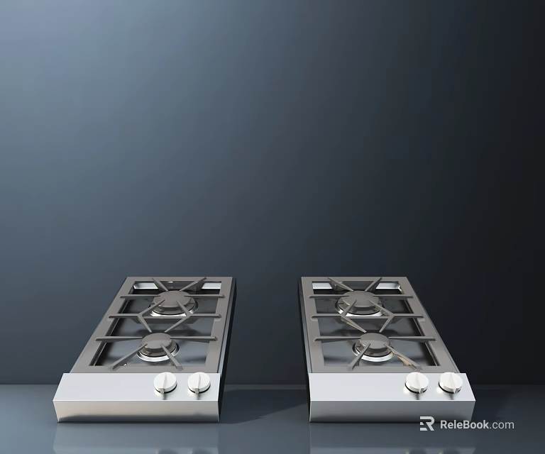 Modern Silver Metal Gas Stoves Kitchen Appliances with Burners and Knobs 3d model 