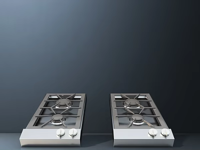 Modern Silver Metal Gas Stoves Kitchen Appliances with Burners and Knobs 3d model