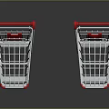 Two Shopping Carts With Red Handles On Dark Background With Reflections 3d model