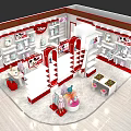 Disney Themed Clothing Store with Hanging Clothes Mannequins and Red White Decor