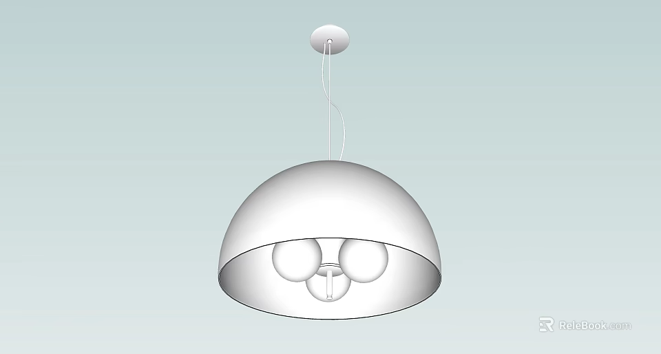 Modern Dome Shaped Pendant Light With White Lampshade And Double Bulbs For Home Interior 3d model 