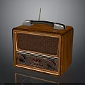 Vintage Electronic Radio with Wooden Case Tuning Knobs and Retro Antenna Design
