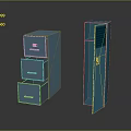 Modern Blue Three Drawer Cabinet and Tall Cabinet with Door Design