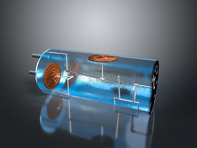 Cylindrical Mechanical Component With Blue Transparent Casing Copper Elements And Metal Frame 3d model