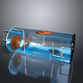 Cylindrical Mechanical Component With Blue Transparent Casing Copper Elements And Metal Frame 3d model