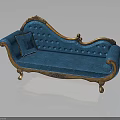 Elegant Blue Sofa With Gold Accents Carved Details And Decorative Pillow