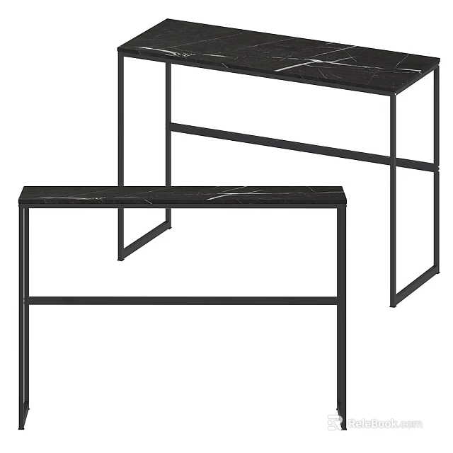 Sleek Modern Functional Desk Set with Marble Tops and Black Metal Frames Design 3d model 