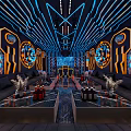 Modern KTV Interior Design With Neon Lights Leather Sofas And Mirrored Floors