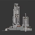 Detailed Industrial Metal Mechanical Model With Cylindrical Towers And Square Base