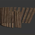 Brown Wooden Dominoes as Household Items Arranged in Curved Shape on White Background