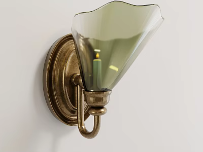Vintage Brass Wall Sconce With Green Glass Shade And Curved Design 3d model