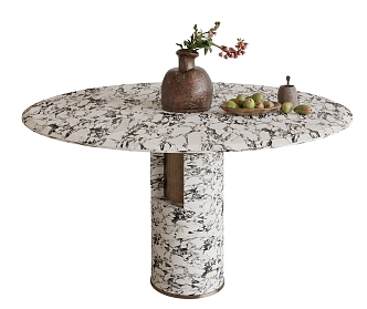 Quiet Ancient Style Dining Table Round Dining Table Jewelry Ornaments Vase Flower Art Marble Dining Table Light Luxury Dining Table 3d model