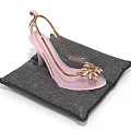 Pink Strappy High Heels With Gold Bow Decorations On Black Mat