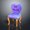 Heart Shaped Purple And Pink Chair With BE MINE Text And Wooden Legs