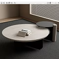 Modern Round Marble Coffee Table With Books And Black Base Side Table 3d model