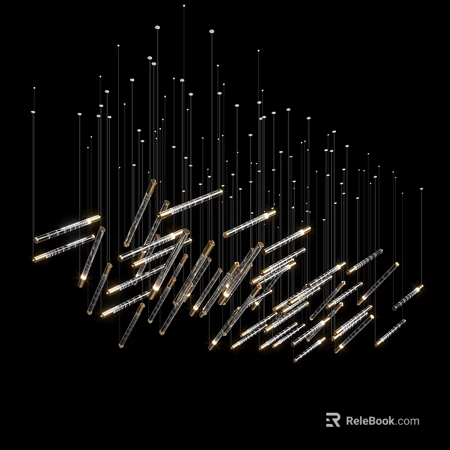 Modern Chandelier with Slim Hanging Light Tubes and Artistic Metal Frame Design for Interior Decor 3d model 