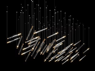 Modern Chandelier with Slim Hanging Light Tubes and Artistic Metal Frame Design for Interior Decor 3d model