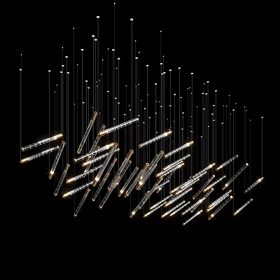 Modern Chandelier with Slim Hanging Light Tubes and Artistic Metal Frame Design for Interior Decor 3d model