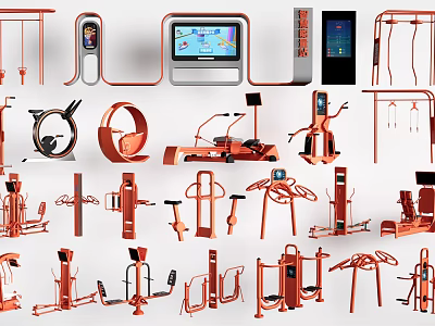 Variety of Modern Fitness Equipment Including Treadmills Dumbbells and Exercise Machines 3d model