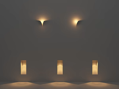 Unique Shaped Wall Lamps Illuminating Gray Wall With Soft Warm Light 3d model