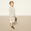 Young Man In Hoodie Shorts Carrying Briefcase In Empty Space