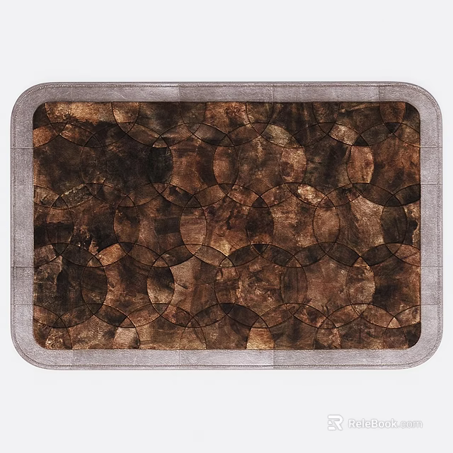 Square Rug With Brown Circular Pattern And Light Gray Border 3d model