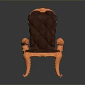 Ornate Armchair With Orange Carved Frame Dark Brown Tufted Cushion And Ornate Legs