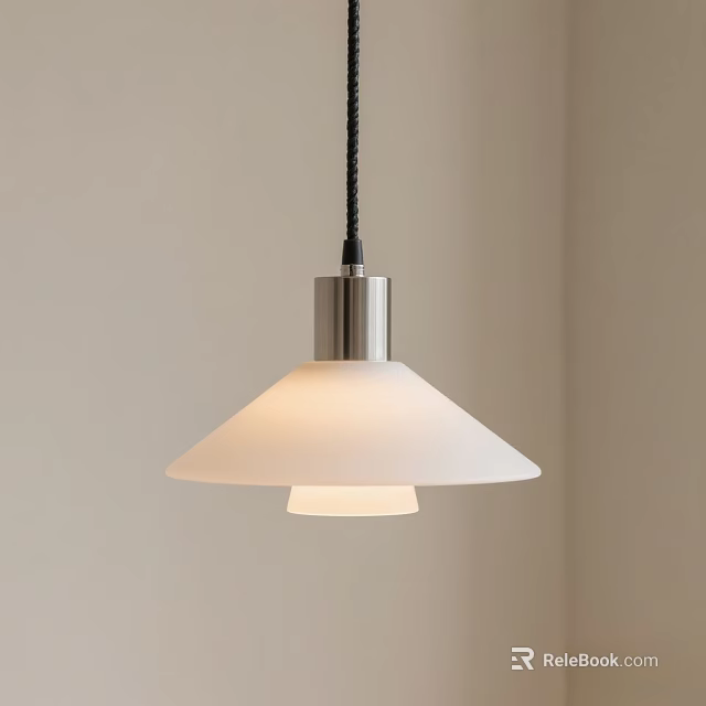 Modern Minimalist Chandelier With White Glass Shade And Stainless Steel Base For Living Room 3d model 
