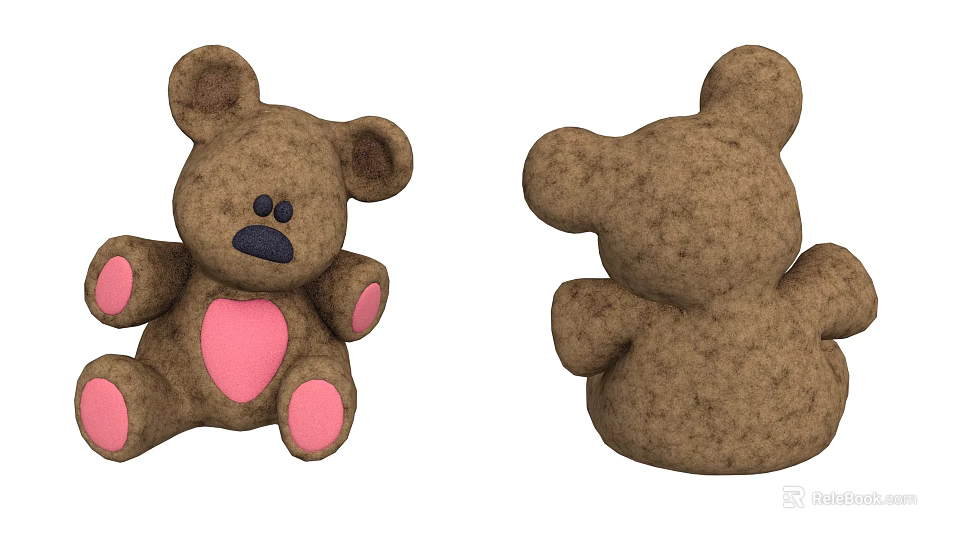 Cute Plush Bear Doll With Brown Body Pink Heart Belly And Pink Paws 3d model 