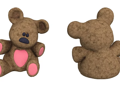 Cute Plush Bear Doll With Brown Body Pink Heart Belly And Pink Paws 3d model