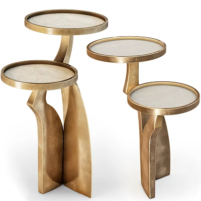 Set of Three Modern Gold Metal Side Tables With Round Top And Elegant Design 3d model