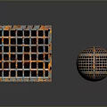 Grid Patterned Orange Blue Cube And Sphere With Reflections On Gray Surface