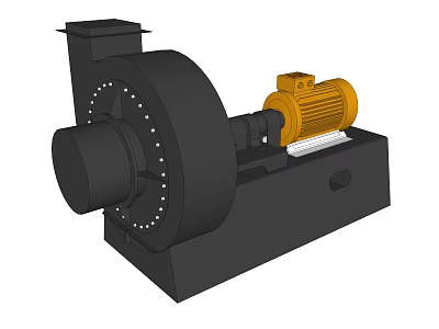 Heavy Duty Industrial Blower With Black Casing Yellow Electric Motor And Metal Base 3d model