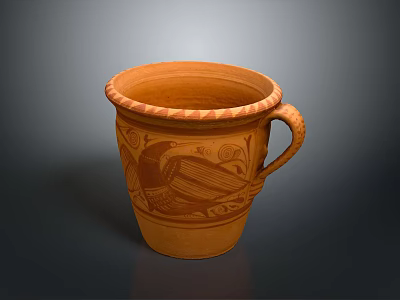 Handcrafted Clay Pot With Traditional Decorative Pattern And Handle For Everyday Use 3d model