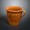 Handcrafted Clay Pot With Traditional Decorative Pattern And Handle For Everyday Use 3d model