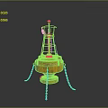 Orange Marine Navigation Buoy With Tower Structure And Hanging Chains