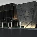 Modern Architectural Building Design With Geometric Stone Facade And Glass Windows