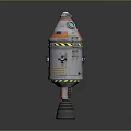 Futuristic Cone Shaped Space Probe With Orange Gray Body Blue Window And Warning Stripes