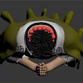 Anime Character 3D Model With Black Hair Red Mask Green Kimono And Clogs
