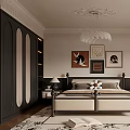 Luxurious Modern Bedroom Interior With Canopy Bed Chandelier And Artwork