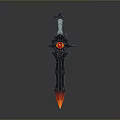 Mythical Fantasy Sword With Star Shaped Hilt Red Gem Black Blade And Flame Tip