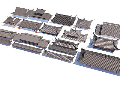 Chinese-style roof eaves door head roof combination tile eaves line flying ridge roof style 3d model