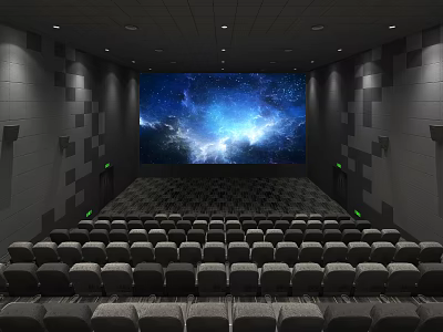 Modern Cinema Interior With Large Starry Sky Screen And Comfortable Seats 3d model