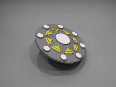 Decorative Ornament Set With Circular Gray Base White Center And Yellow Triangular Accents 3d model