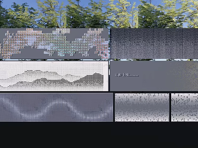 Various Scenic Feature Wall Designs With Mountain Patterns Grid Textures And Wavy Lines 3d model