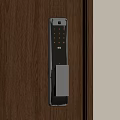Smart Door Lock With Digital Keypad Installed On Wooden Door Surface