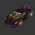 Dark Blue Sports Car With Red Accents Large Rear Spoiler Red Wheels Drift Master Decal