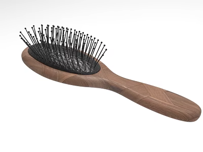 Wooden Handle Hair Comb With Dense Black Bristles And Ergonomic Design 3d model